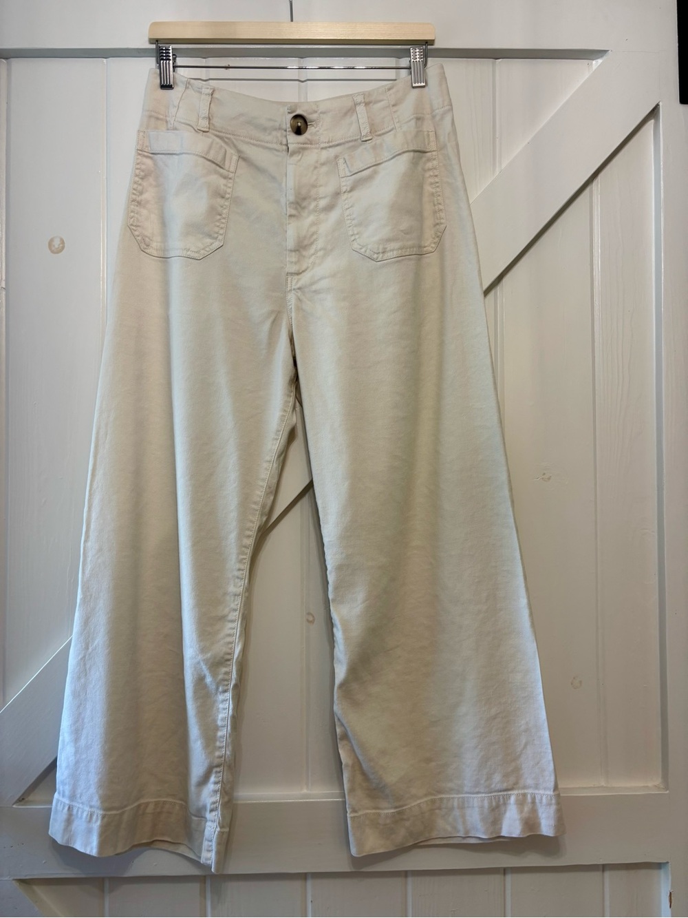Anthropology Maeve The Colette Linen Blend Wide-Leg Cropped Pants White 30 - Picture 2 of 8